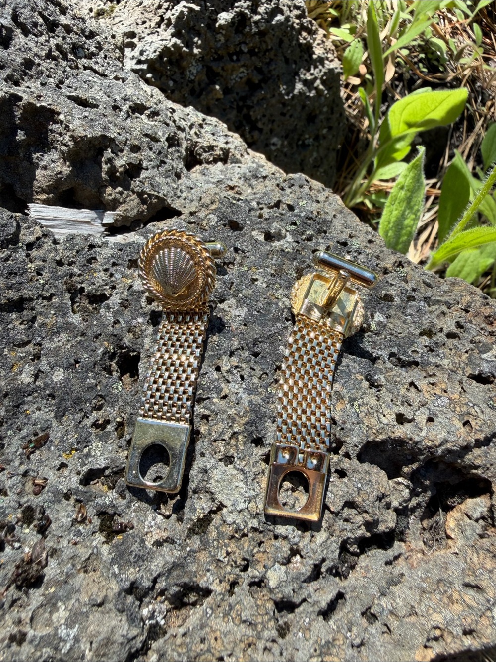 Gold Tone Shell Cufflinks - Picture 2 of 3